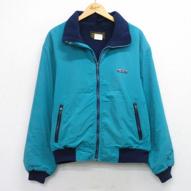 L★古着 エディーバウアー 長袖 ナイロン ジャケット メンズ 90年代 90s ワンポイントロゴ USA製 緑他 グリーン 内側フリース 25sep30 中古 アウター
