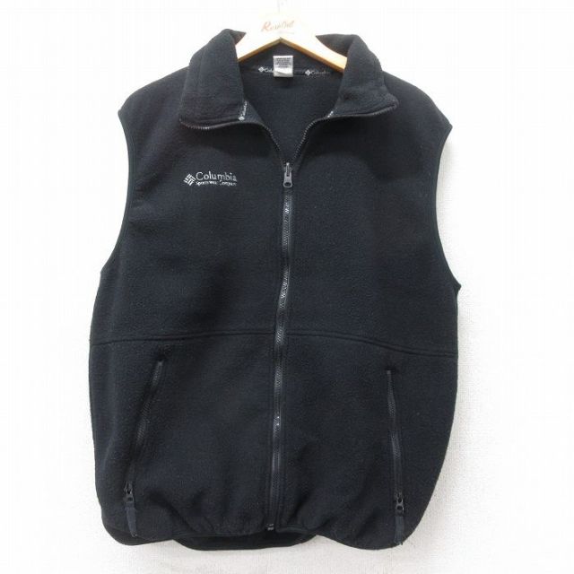 M★古着 コロンビア COLUMBIA フリース ベスト メンズ 90年代 90s ワンポイントロゴ USA製 黒 ブラック 25sep30 中古 アウター