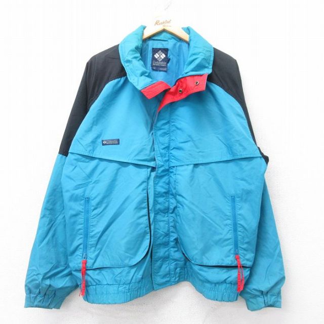XL★古着 コロンビア COLUMBIA 長袖 ナイロン ジャケット メンズ 90年代 90s ワンポイントロゴ Powder Keg 薄紺他 ネイビー 25sep30 中古 アウター