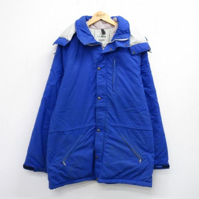 XL★古着 エルエルビーン LLBEAN 長袖 ナイロン ジャケット パーカー メンズ 80年代 80s ラグラン ロング丈 USA製 青 ブルー 25oct01 中古 アウター