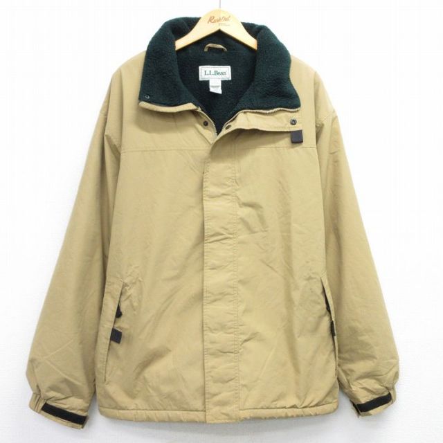 XL★古着 エルエルビーン LLBEAN 長袖 ナイロン ジャケット メンズ 90年代 90s ワンポイントロゴ 大きいサイズ ベージュ カーキ 内側ボア 25oct01 中古 アウター