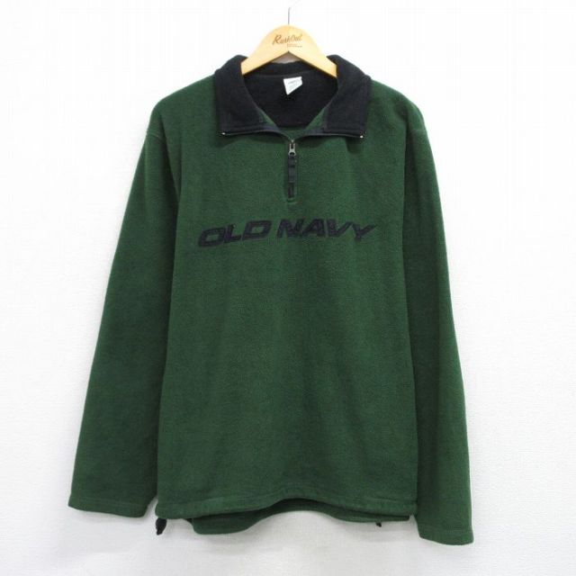 【50%OFF】オールドネイビー 00s ハーフジップフリースジャケット ビッグロゴ グリーン XL | 古着