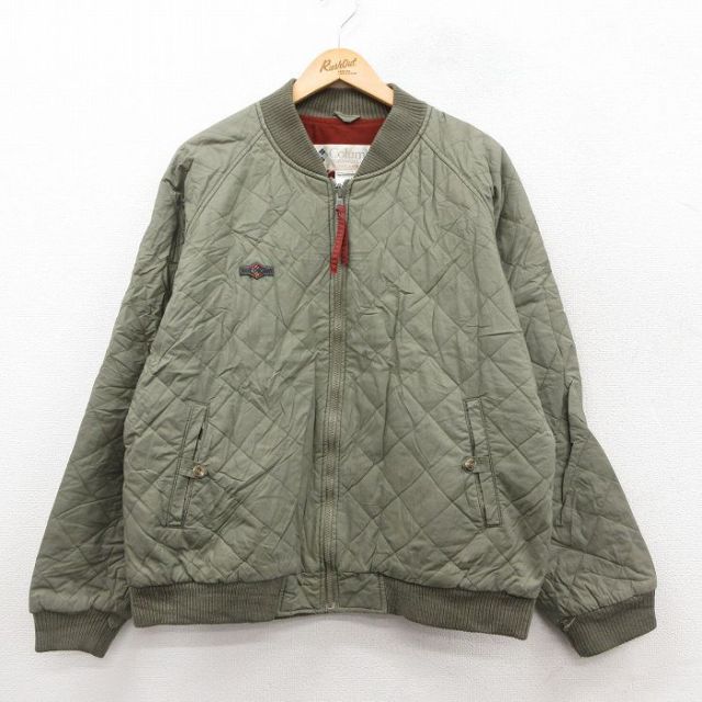 XL★古着 コロンビア COLUMBIA 長袖 キルティング ジャケット メンズ 90年代 90s ワンポイントロゴ ラグラン 大きいサイズ コットン 濃緑 グリーン 25oct01 中古 アウター