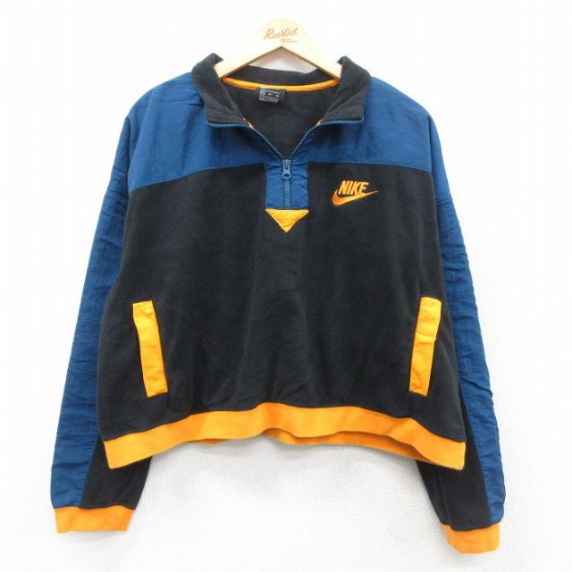 L★古着 ナイキ NIKE 長袖 ハーフジップ フリース ジャケット メンズ ワンポイントロゴ 黒他 ブラック 25oct04 中古 アウター