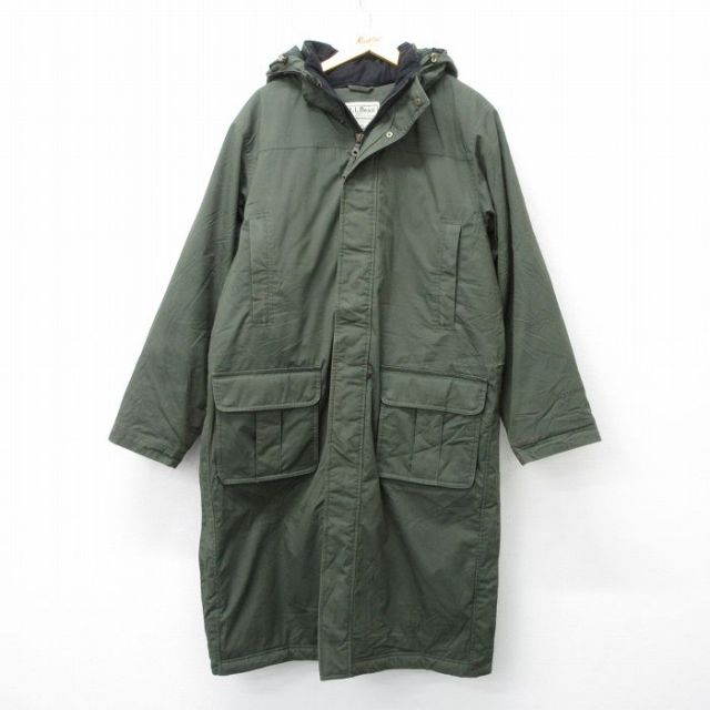 L★古着 エルエルビーン LLBEAN 長袖 コート パーカー メンズ 00年代 00s ゴアテックス 大きいサイズ ロング丈 濃緑 グリーン 内側ウール 【spe】 25oct07 中古 アウター
