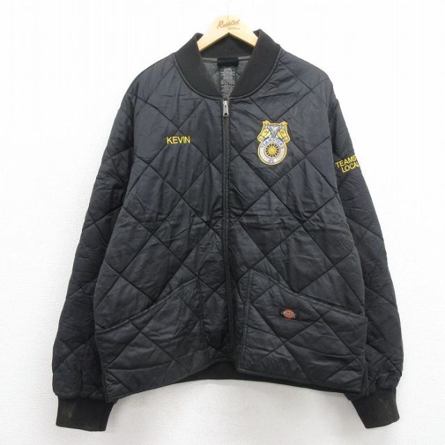 XL★古着 ディッキーズ Dickies 長袖 キルティング ジャケット メンズ 黒 ブラック 25oct09 中古 アウター