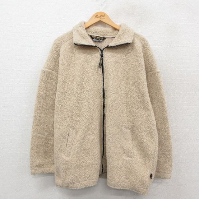 XL★古着 長袖 フリース ジャケット メンズ 90年代 90s カナダ製 ベージュ カーキ 【spe】 25oct11 中古 アウター