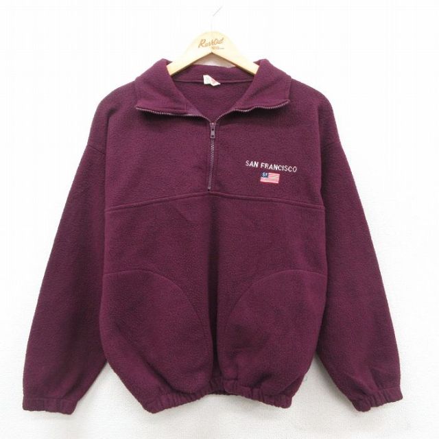 【50%OFF】90s ハーフジップフリースジャケット サンフランシスコ バーガンディ S | 古着