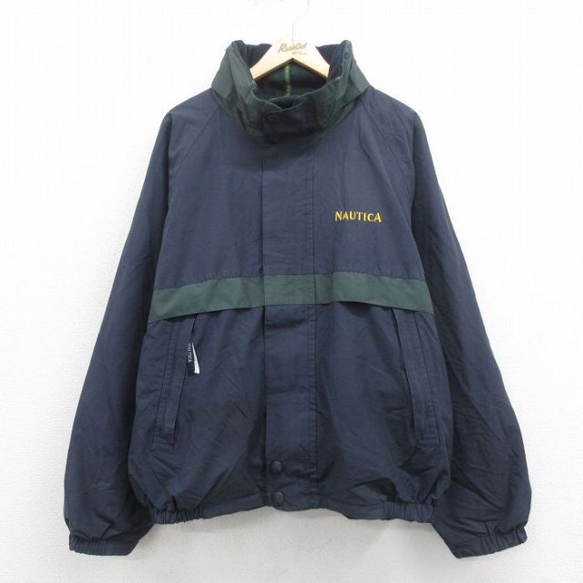 XL★古着 ノーティカ NAUTICA 長袖 ジャケット メンズ 90年代 90s リバーシブル 大きいサイズ ラグラン 紺 ネイビー 25oct15 中古 アウター