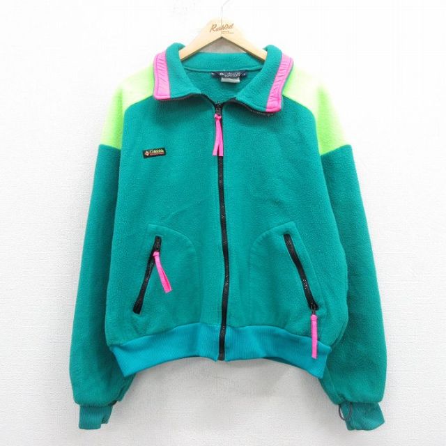 XL★古着 コロンビア COLUMBIA 長袖 フリース ジャケット メンズ 90年代 90s USA製 青緑 25oct15 中古 アウター