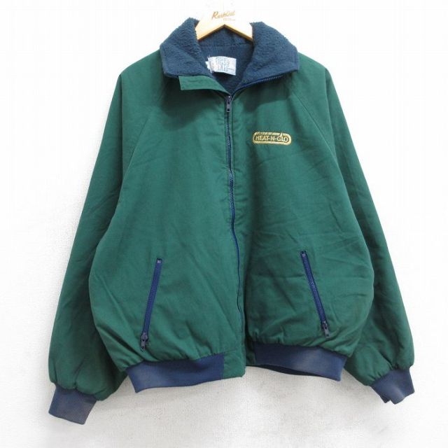 XL★古着 キングルイ 長袖 ジャケット メンズ 90年代 90s HEAT N GLO ラグラン USA製 緑 グリーン 内側フリース 25oct18 中古 アウター