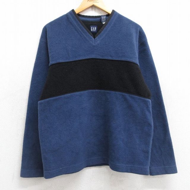L★古着 ギャップ GAP 長袖 フリース ジャケット メンズ 90年代 90s ツートンカラー Vネック USA製 紺他 ネイビー 25oct18 中古 アウター