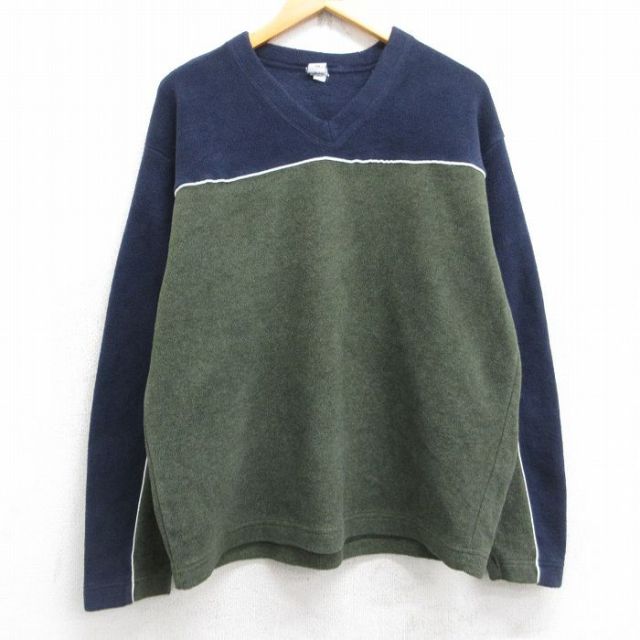 M★古着 ギャップ GAP 長袖 フリース ジャケット メンズ ツートンカラー Vネック 濃緑他 グリーン 25oct18 中古 アウター
