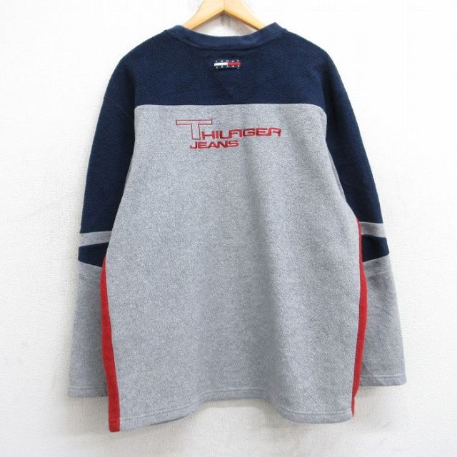 L★古着 トミーヒルフィガー TOMMY HILFIGER トミージーンズ 長袖 ブランド フリース ジャケット メンズ 90年代 90s ビッグロゴ クルーネック グレー 霜降り他 25oct18 中古 アウター