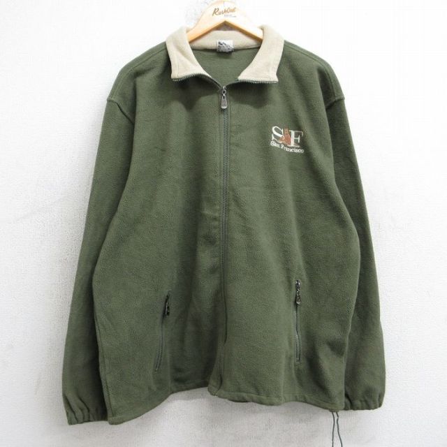 L★古着 長袖 フリース ジャケット メンズ 90年代 90s サンフランシスコ 濃緑 グリーン 25oct20 中古 アウター