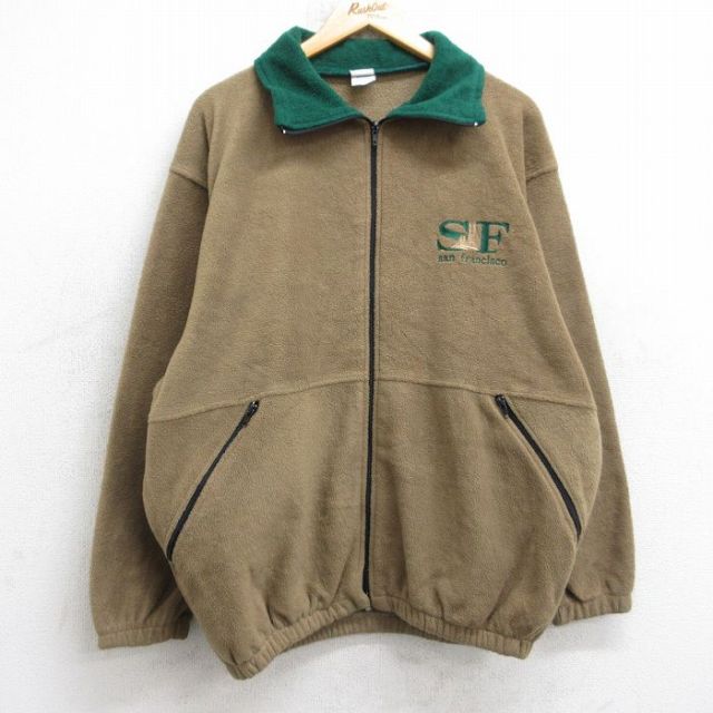 L★古着 長袖 フリース ジャケット メンズ 80年代 80s サンフランシスコ USA製 ベージュ カーキ 25oct20 中古 アウター
