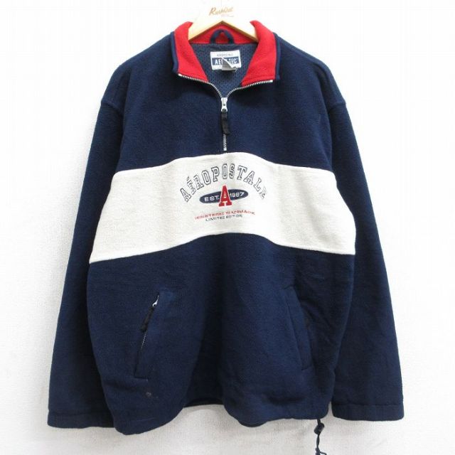 【50%OFF】エアロポステール 90s ハーフジップフリースジャケット ビッグロゴ ネイビー L | 古着