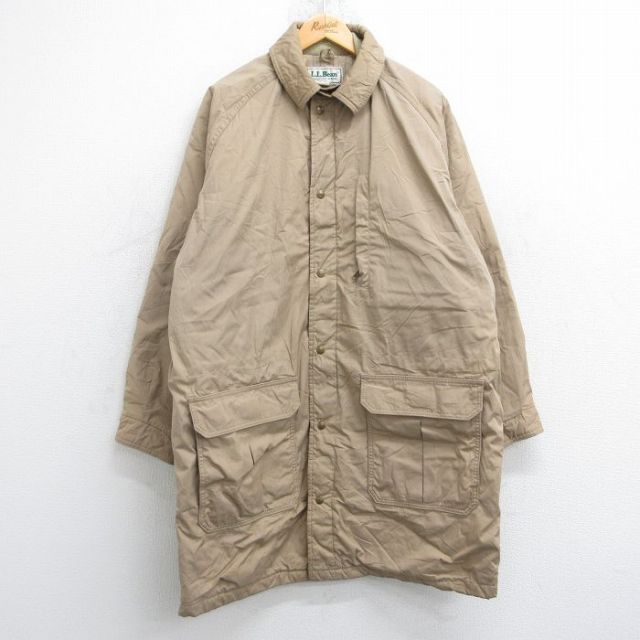 XL★古着 エルエルビーン LLBEAN 長袖 コート メンズ 80年代 80s ラグラン 大きいサイズ ロング丈 USA製 ベージュ カーキ 内側ウール 【spe】 25oct21 中古 アウター