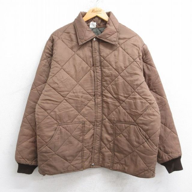 XL★古着 長袖 キルティング ジャケット メンズ 80年代 80s USA製 茶 ブラウン 25oct21 中古 アウター