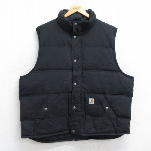 XL★古着 カーハート Carhartt ダウン ベスト メンズ ワンポイントロゴ 大きいサイズ 黒 ブラック 25oct21 中古 アウター