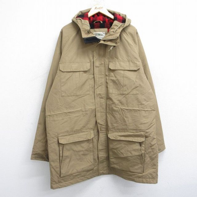 XL★古着 エルエルビーン LLBEAN 長袖 マウンテン ジャケット パーカー メンズ 00年代 00s ラグラン ロング丈 ベージュ カーキ 内側ウール 25oct21 中古 アウター