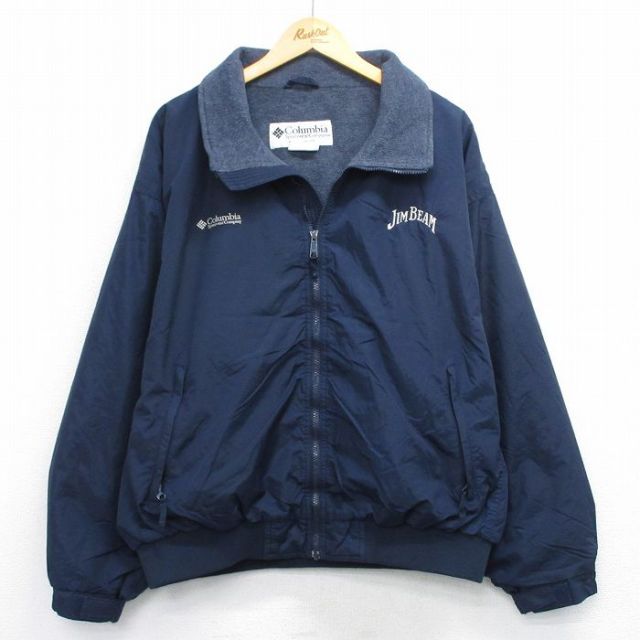 XL★古着 コロンビア COLUMBIA 長袖 ナイロン ジャケット メンズ 00年代 00s ジムビーン 紺 ネイビー 内側フリース 25oct24 中古 アウター