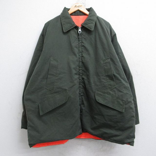 XL★古着 長袖 ジャケット メンズ 80年代 80s リバーシブル 大きいサイズ ロング丈 濃緑 グリーン 25oct25 中古 アウター