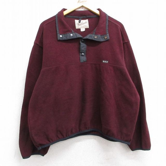 XL★古着 ウールリッチ WOOLRICH 長袖 フリース ジャケット メンズ 90年代 90s スナップT USA製 エンジ 25oct25 中古 アウター