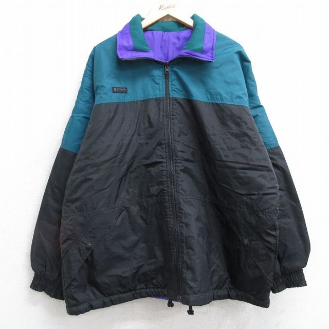 XL★古着 コロンビア COLUMBIA 長袖 ジャケット メンズ リバーシブル ツートンカラー 大きいサイズ 黒他 ブラック 25oct28 中古 アウター