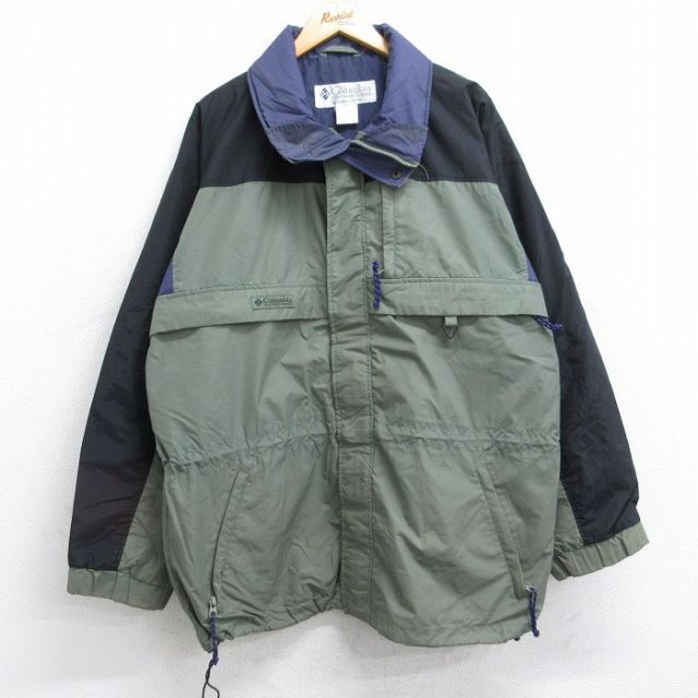 【20%OFF】XL★古着 コロンビア COLUMBIA 長袖 ナイロン ジャケット メンズ 90年代 90s Gizzmo ロング丈 濃緑他 グリーン 25oct28 中古 アウター