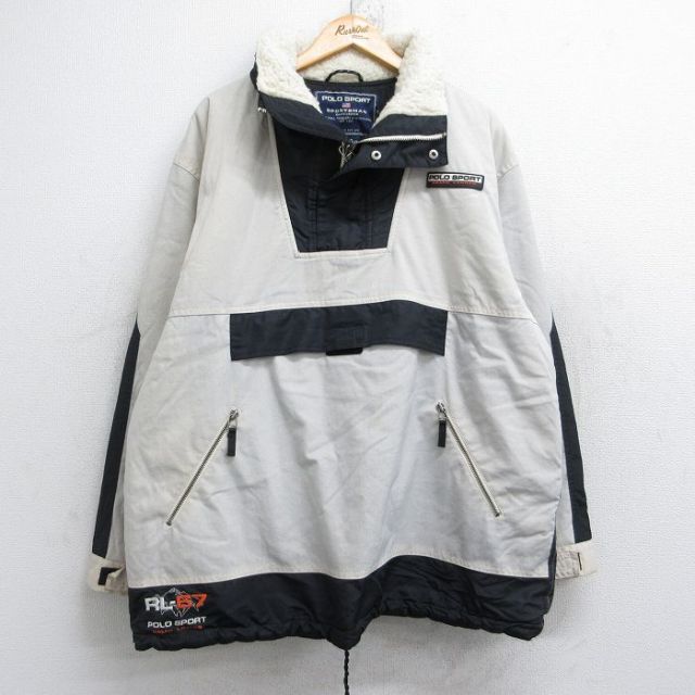 XL★古着 ラルフローレン Ralph Lauren ポロスポーツ 長袖 ブランド ナイロン ハーフジップ アノラック ジャケット メンズ 00年代 00s 襟ボア 白他 ホワイト 内側キルティング 【spe】 25oct28 中古 アウター