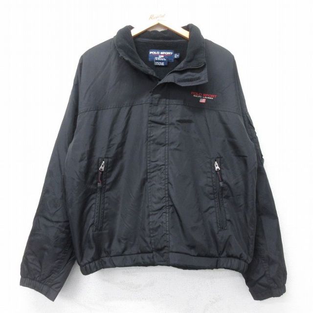 L★古着 ラルフローレン Ralph Lauren ポロスポーツ 長袖 ブランド ナイロン ジャケット メンズ ワンポイントロゴ 黒 ブラック 内側フリース 25oct28 中古 アウター
