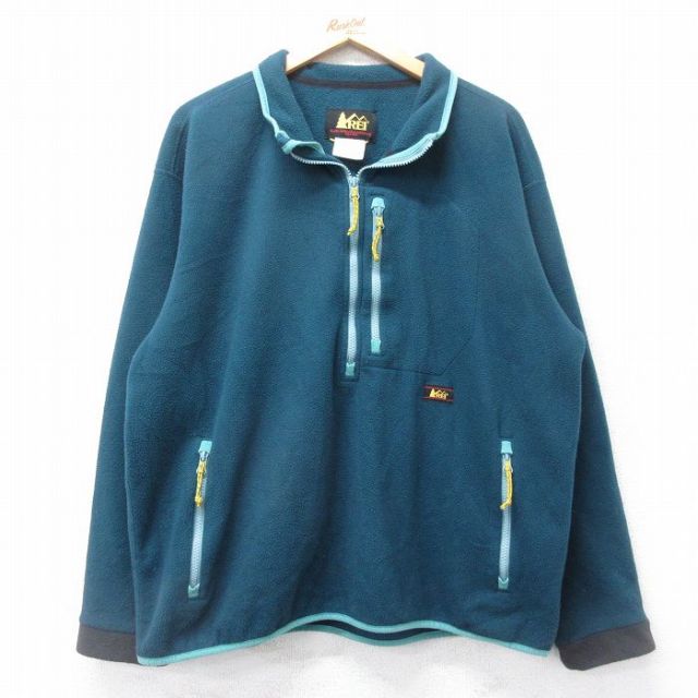 XL★古着 アールイーアイ REI 長袖 ハーフジップ フリース ジャケット メンズ 青緑 25oct28 中古 アウター