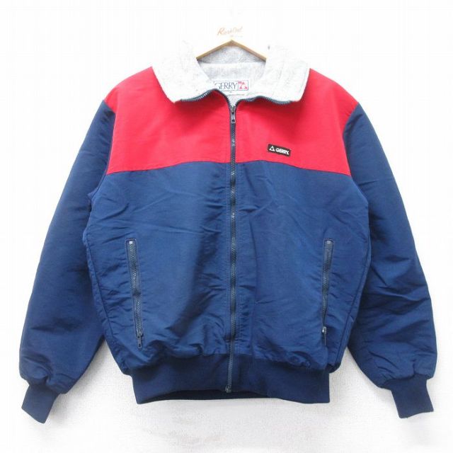 M★古着 ジェリー GERRY 長袖 ナイロン ジャケット メンズ 90年代 90s CYCLONE ツートンカラー USA製 赤他 レッド 内側フリース 25oct28 中古 アウター