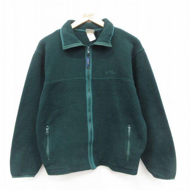 S★古着 エルエルビーン LLBEAN 長袖 フリース ジャケット メンズ 90年代 90s ワンポイントロゴ 緑 グリーン 25oct27 中古 アウター