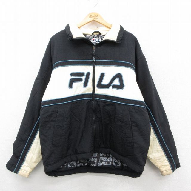 【50%OFF】フィラ 90s ナイロンジャケット ビッグロゴ ブラック XL | 古着