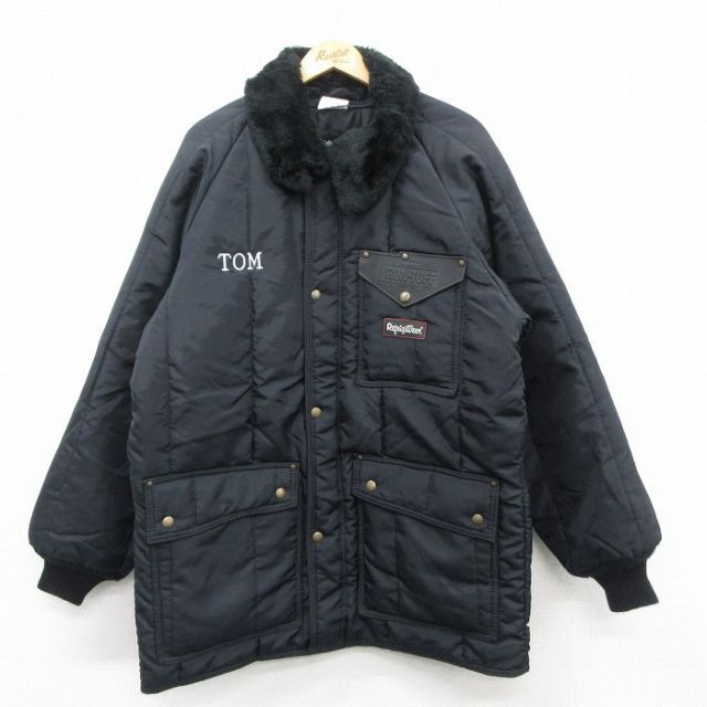 L★古着 長袖 ナイロン ジャケット メンズ 90年代 90s IRON TUFF 襟ボア ラグラン ロング丈 USA製 黒 ブラック 25oct27 中古 アウター