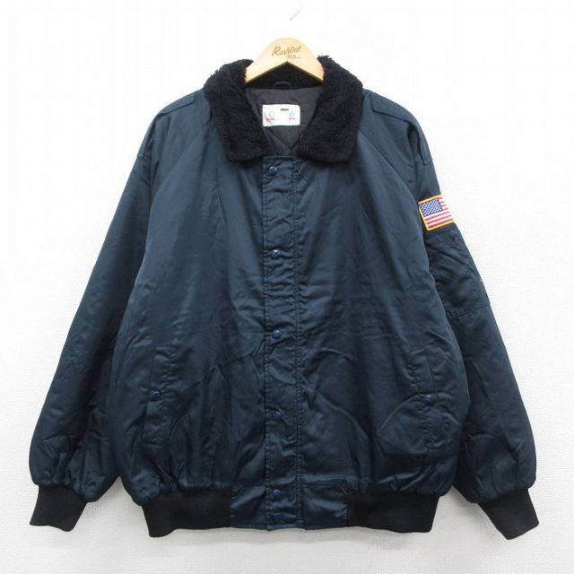 XL★古着 CINTAS 長袖 ナイロン ジャケット メンズ 90年代 90s 星条旗 襟ボア 大きいサイズ カナダ製 紺他 ネイビー 25oct27 中古 アウター