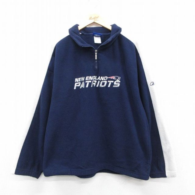 リーボック 00s ハーフジップフリースジャケット NFL ニューイングランドペイトリオッツ刺繍 ネイビー L | 古着