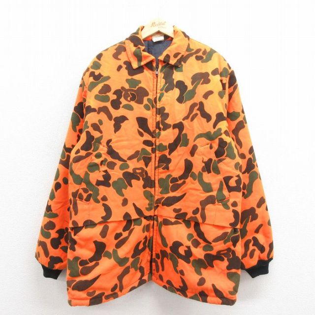 XL★古着 IDEAL 長袖 ハンティング ジャケット メンズ 90年代 90s 大きいサイズ ロング丈 USA製 オレンジ 迷彩 25oct30 中古 アウター