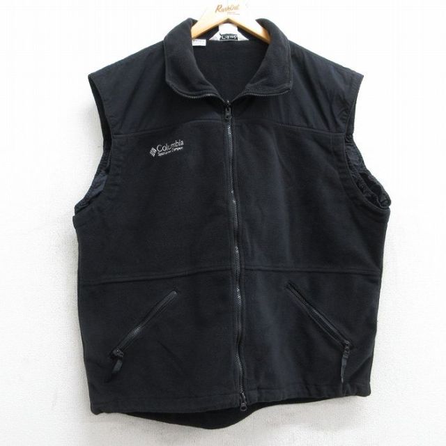 XL★古着 コロンビア COLUMBIA フリース ベスト メンズ 00年代 00s ワンポイントロゴ TITANIUM 黒 ブラック 25nov01 中古 アウター