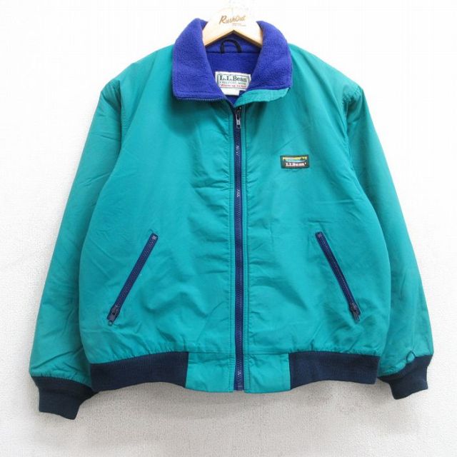 M★古着 エルエルビーン LLBEAN 長袖 ナイロン ウォームアップ ジャケット メンズ 80年代 80s USA製 青緑 内側フリース 25nov01 中古 アウター