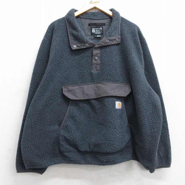 XL★古着 カーハート Carhartt 長袖 フリース ジャケット メンズ ワンポイントロゴ スナップT 大きいサイズ 濃グレー 25nov01 中古 アウター