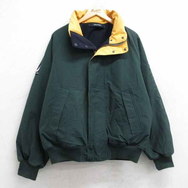 XL★古着 ノーティカ NAUTICA 長袖 ブランド ジャケット メンズ ビッグロゴ リバーシブル ラグラン 緑他 グリーン 内側フリース 25nov01 中古 アウター