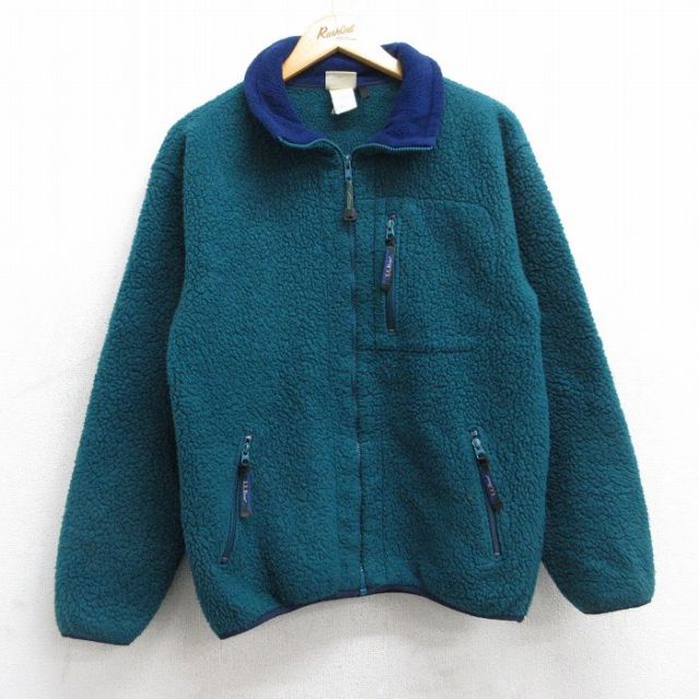 S★古着 エルエルビーン LLBEAN 長袖 フリース ジャケット メンズ 80年代 80s 青緑 25nov01 中古 アウター