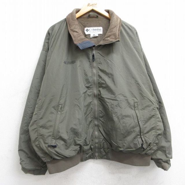 XL★古着 コロンビア COLUMBIA 長袖 ナイロン ジャケット メンズ 00年代 00s ワンポイントロゴ 大きいサイズ 茶系 ブラウン 内側フリース 25nov01 中古 アウター
