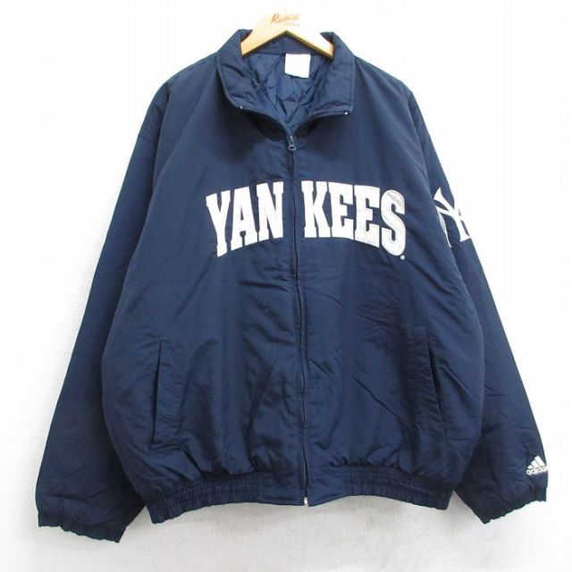 XL★古着 アディダス adidas 長袖 ナイロン ジャケット メンズ 00年代 00s MLB ニューヨークヤンキース 大きいサイズ 紺 ネイビー 内側キルティング メジャーリーグ ベースボール 野球 25nov01 中古 アウター