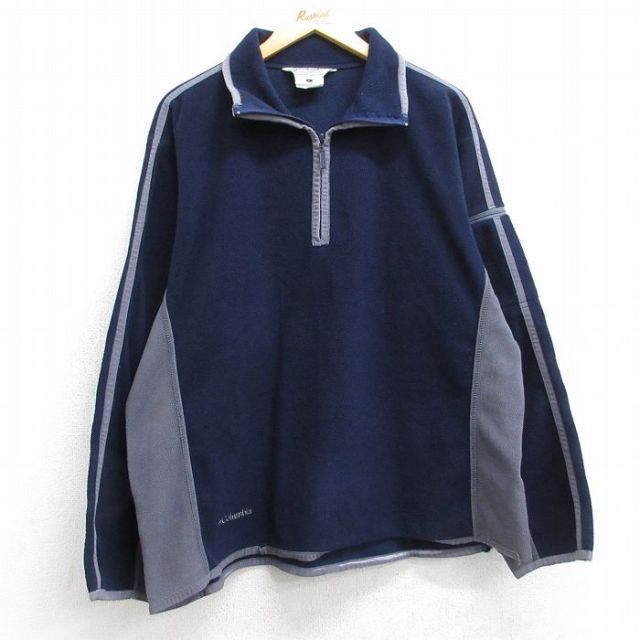 XL★古着 コロンビア COLUMBIA 長袖 ハーフジップ フリース ジャケット メンズ 00年代 00s ワンポイントロゴ 紺他 ネイビー 25nov01 中古 アウター