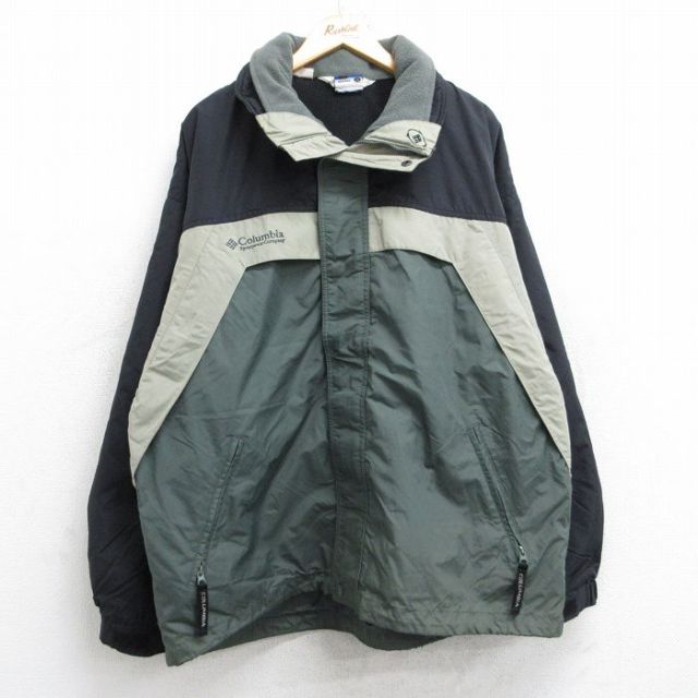 XL★古着 コロンビア COLUMBIA 長袖 ナイロン ジャケット メンズ 00年代 00s ワンポイントロゴ 黒他 ブラック 内側フリース 25nov04 中古 アウター