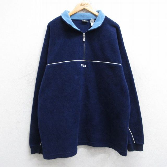 【50%OFF】フィラ 00s ハーフジップフリースジャケット ワンポイントロゴ ネイビー XL | 古着